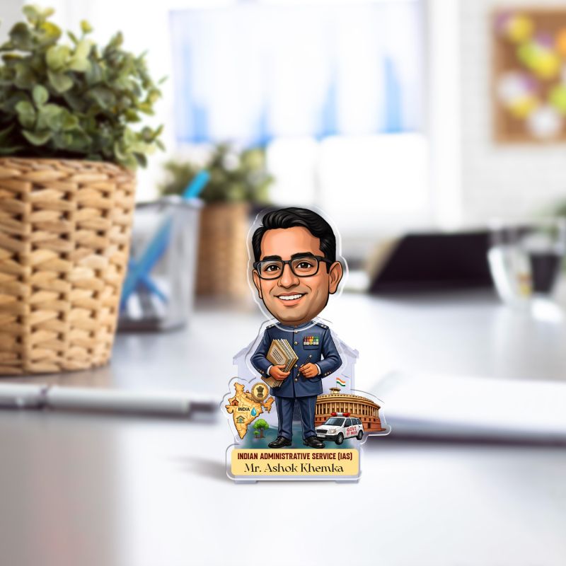 Personalized Indian Administrative Service (IAS) Caricature for Car Dashboard Gift for IAS Officers & Aspirants Professional Gift for Civil Servants Solar Powered Shaking Head